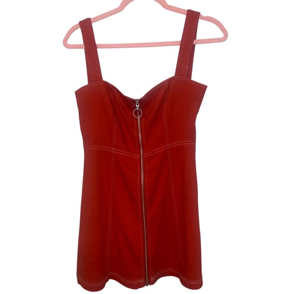 Capulet Dresses & Skirts - Y2K Capulet Red Denim Mini Dress Front Zip Sweetheart Neckline Sleeveless SMALL